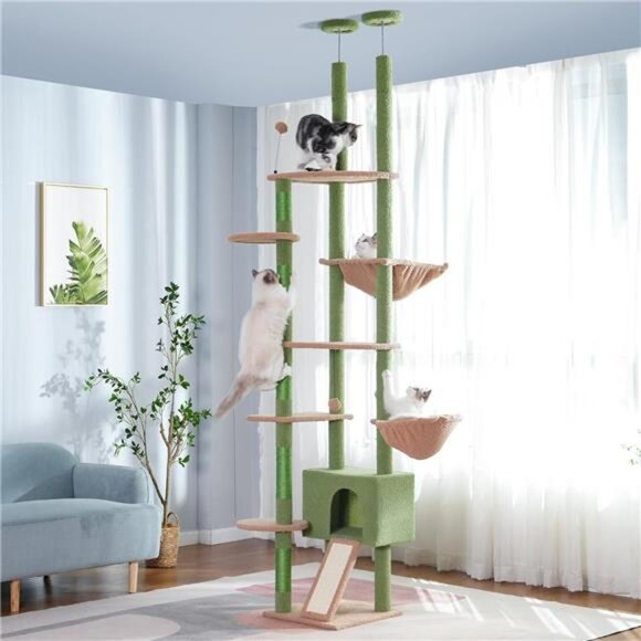 6 Tiers Tower Fit for 7-9 Feet Ceiling w/ Cat Condo Hammock & Sisal Covered Post - Picture 1 of 8